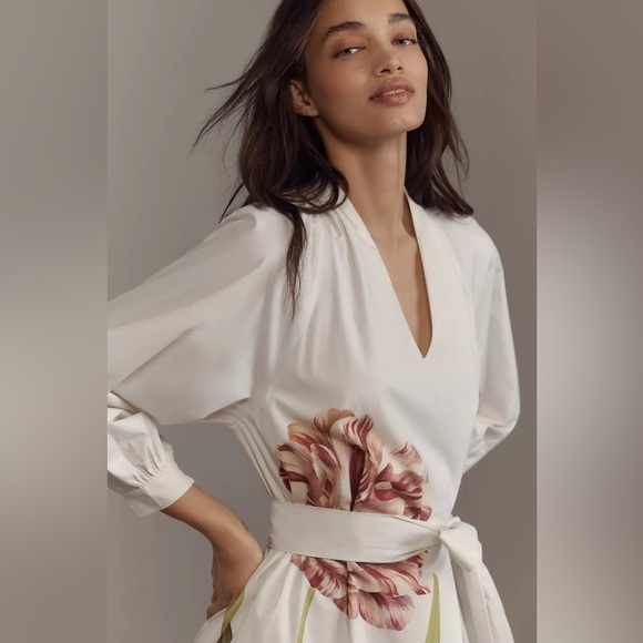 NWT! By Anthropologie Floral Belted V-Neck Midi Dress - Multiple🟣🦊 - Picture 6 of 15